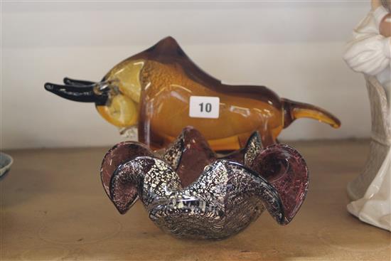 Art glass Murano style bull & Murano bowl